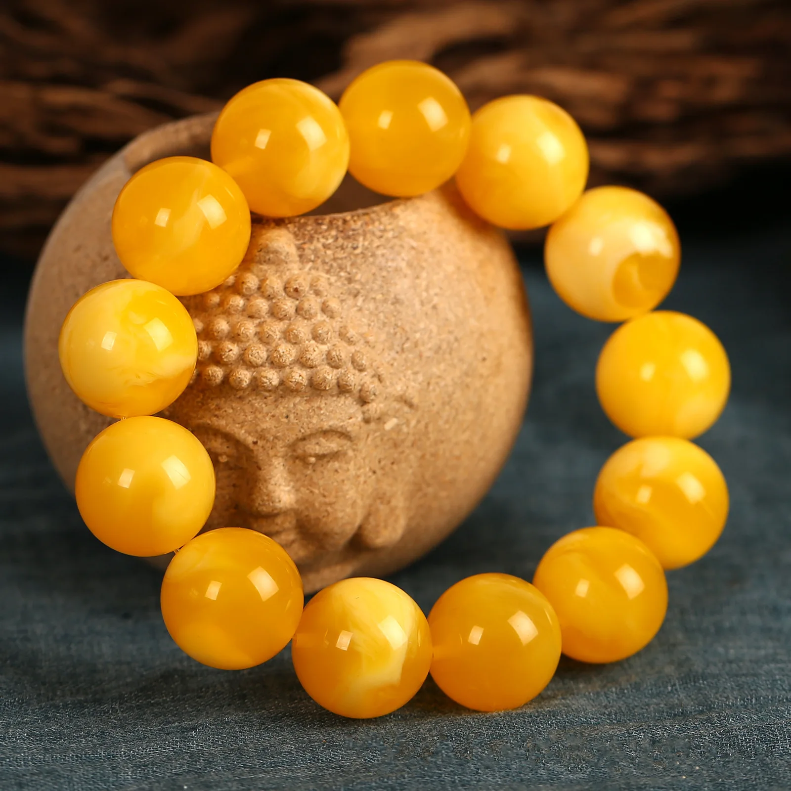 

Healing Jewelry Natural Amber Bracelet Men Women Lucky Amulet Accessories Baltic Butter Ambers Round Bead Elastic Beaded Bangles