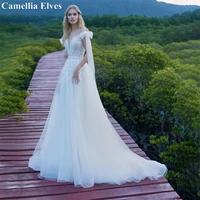 exquisite v neck a line beach wedding dress for women lace appliques bridal dress button backless bride gowns vestido de novia