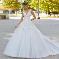 a line v neck hy376 floor length wedding dress for women lace appliques elegant luxury backless bridal gowns vestidos de novia