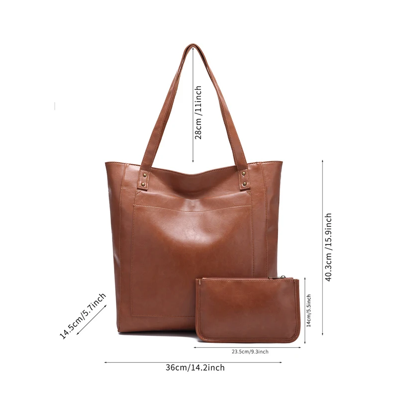 Женская сумка-тоут из мягкой кожи на одно плечо с карманом