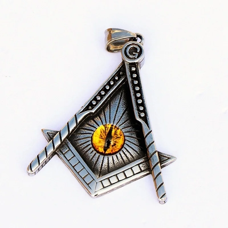

Cat's Eye Stone Inlaid Triangle Pendant Necklace Punk Exaggerated Eyeball Freemason Pendant Necklace Men's Alloy Pendant Chain