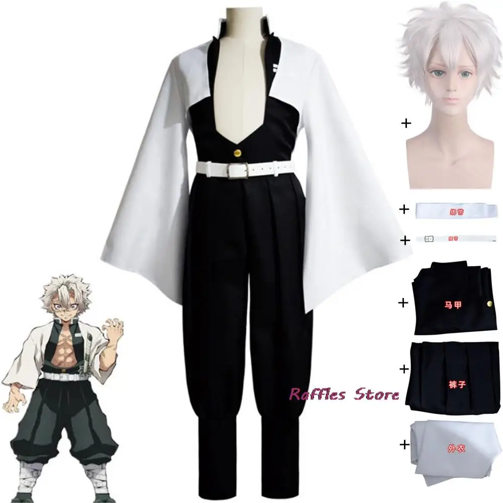 

Anime Demon Slayer Kimetsu No Yaiba Shinazugawa Sanemi Cosplay Costume Kisatsutai Corps Halloween Kimono Kendo Uniform Suit Wig