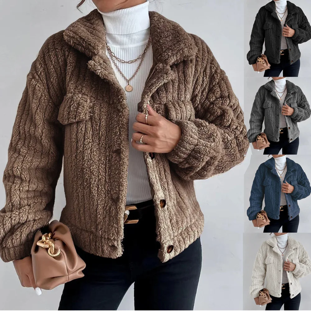 

Fall/Winter 2022 plush bunny jacket lapel shirt plus fleece comfortable casual women's wear thick plush coat women