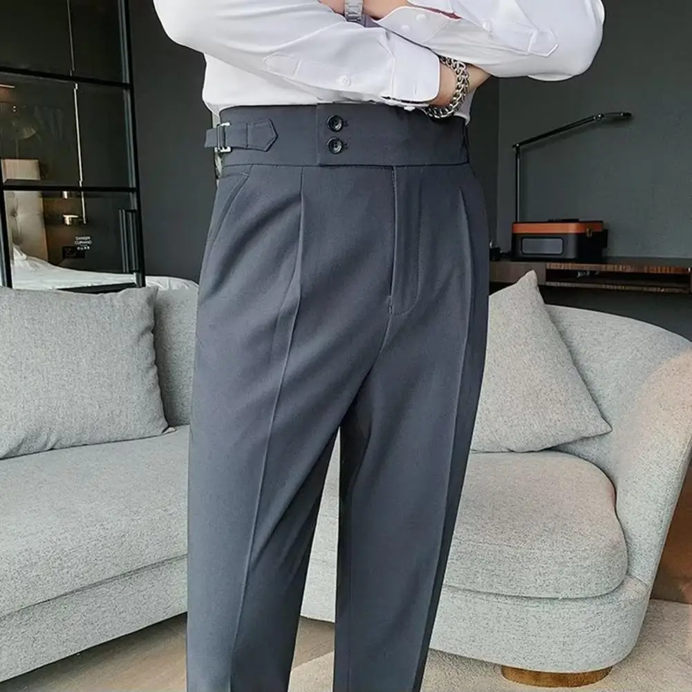 

Брюки мужские классические, офисные приталенные штаны с завышенной талией, винтажные деловые, с карманами, одежда для офиса