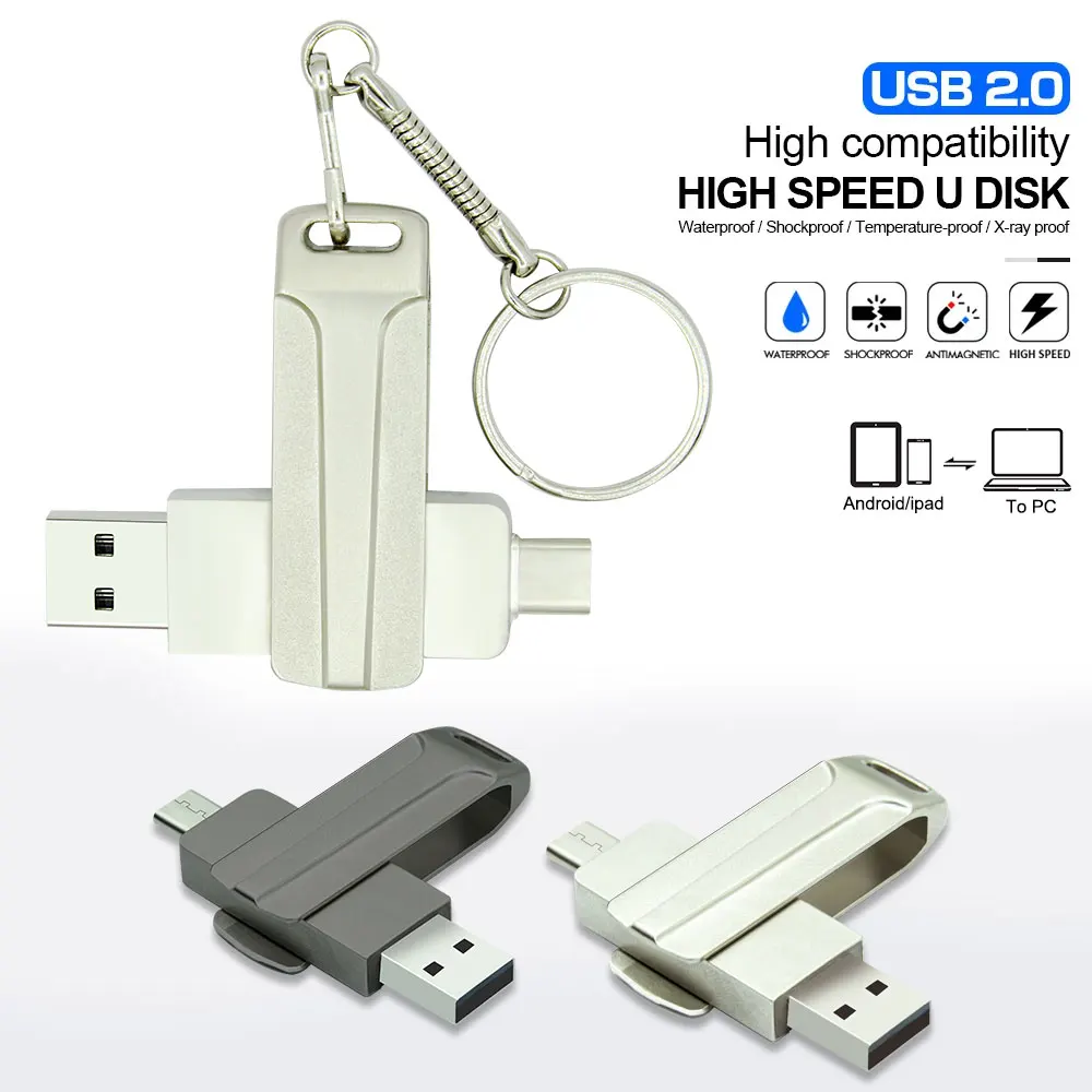 Металлический OTG флэш-накопитель Usb 2 0 64 ГБ 128 32