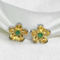 meibapj natural colombian emerald gemstone stud earrings real 925 silver flower earrings fine charm jewelry for women
