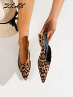 summer new pointed toe flat slippers for women fashion leopard print pumps square heel mules women sandals womens shoes 35 41