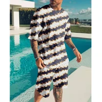 2022 summer new fashion casual minimalist style mens 3d print shorts suit summer t shirt and shorts two piece suit