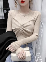 fake two piece pullover sweater women 2022 autumn winter new long sleeve top slim elasticity clothes knit sweaters sweater mujer