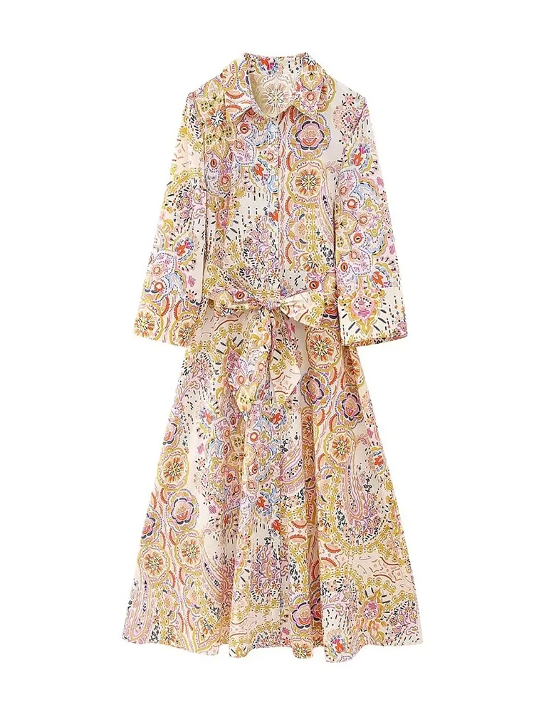 

Женское платье-рубашка с поясом и бантом, средней длины