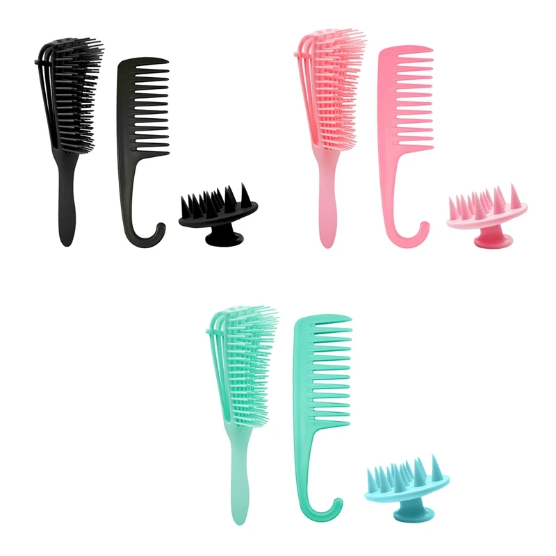 

Detangling Hair Brush,Shampoo Brush And Wide Tooth Comb Set For Afro America Textured 3A To 4C Kinky Curly