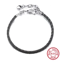 charm diy leather chain adjuestable silver 925 heart lobster clasp love bracelets on hand women bangles jewelry