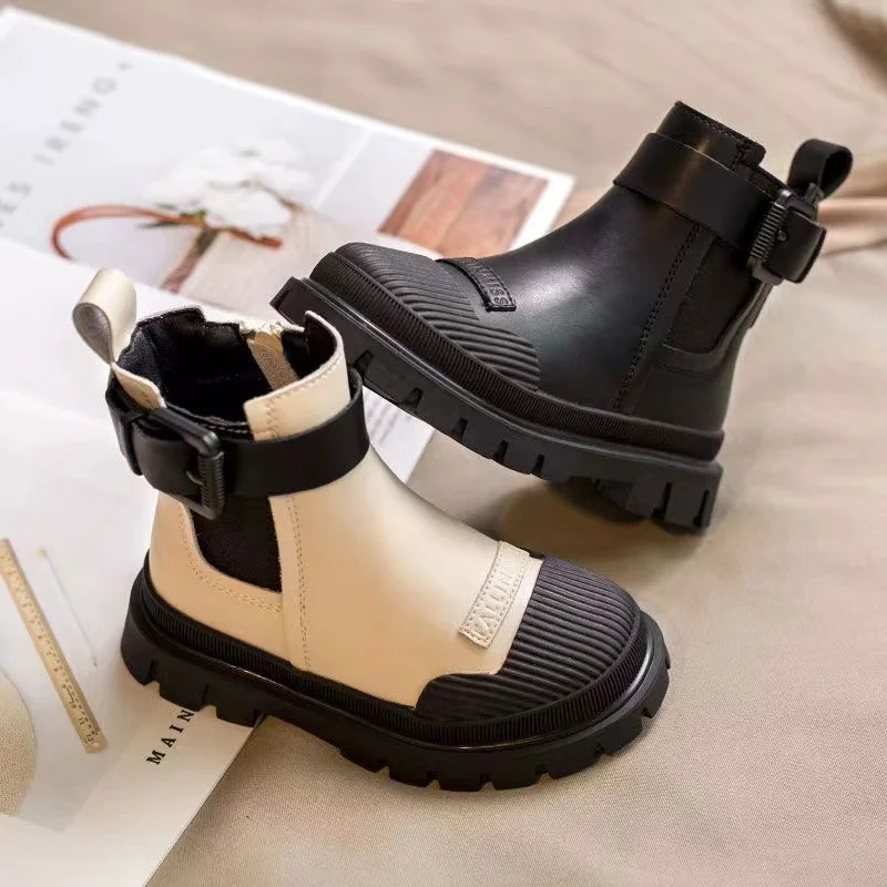 Spring British Style Girl Martin Boots Handsome Casual Comfortable Children's Shoes Zipper Anti-Skid Anti-Collision Shoes