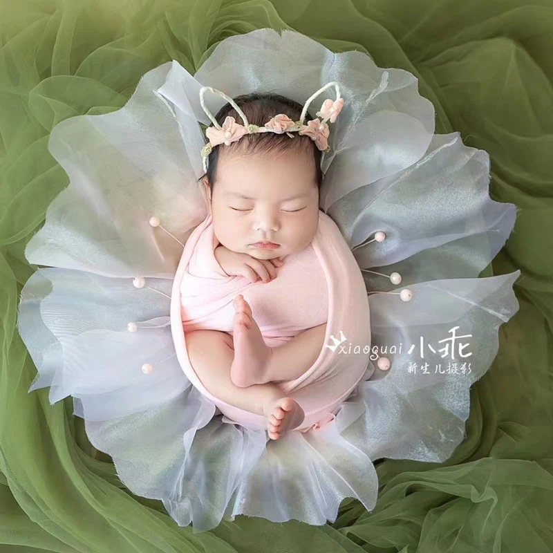 Newborn Photography Clothing Headband+Wrap+Pearl+Mesh Studio Baby Photo Props Accessories Infant Fotografia Swaddling Outfits