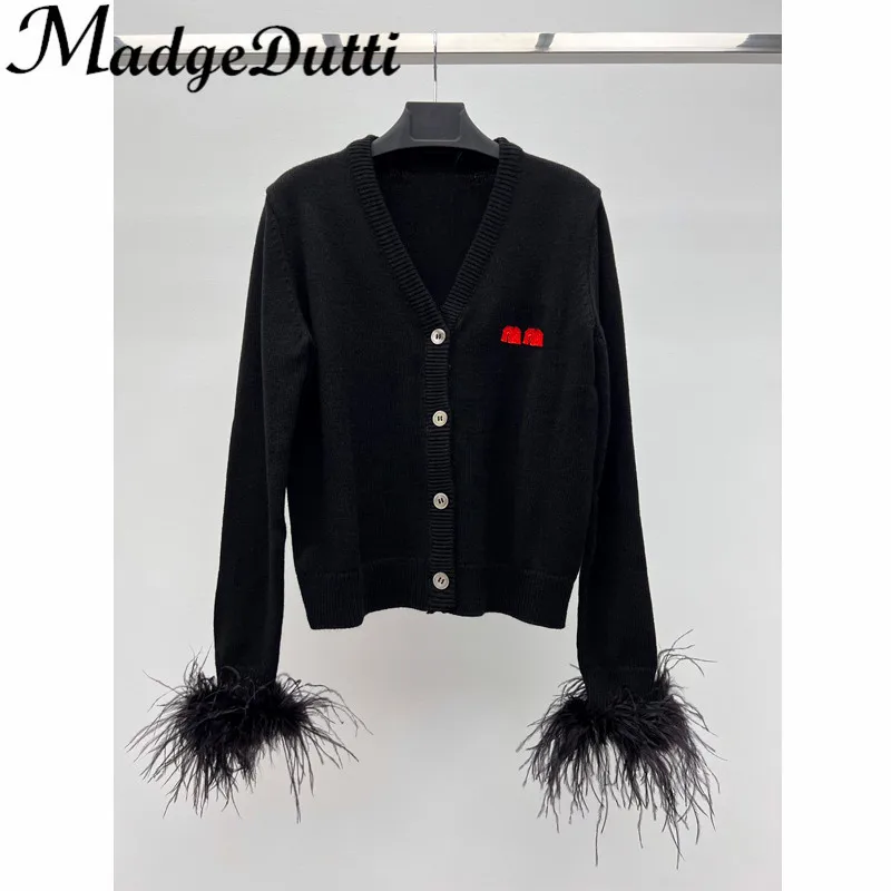 

Женский однобортный Кардиган MadgeDutti, трикотажный кардиган в черно-белую полоску с матросским воротником и V-образным вырезом, весна 12,20