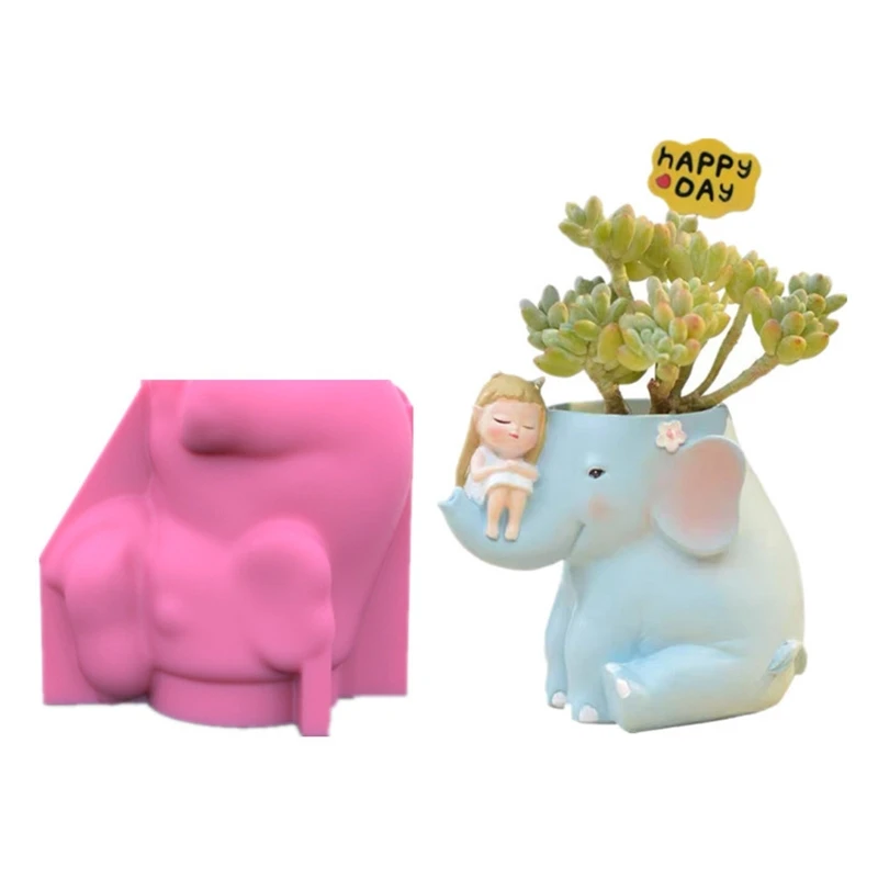 

Elephant Shaped Pots Mold Succulent Pots Silicone Mold for Epoxy Casting Ornaments Pen Holder Molds for Office Decor