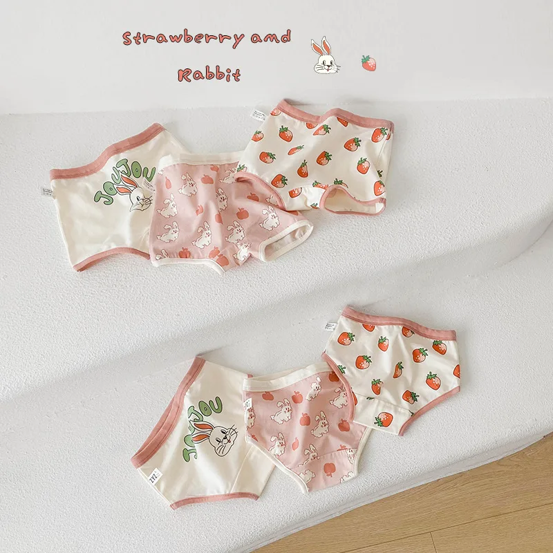 

3 шт., Детские хлопковые трусы с рисунком клубники