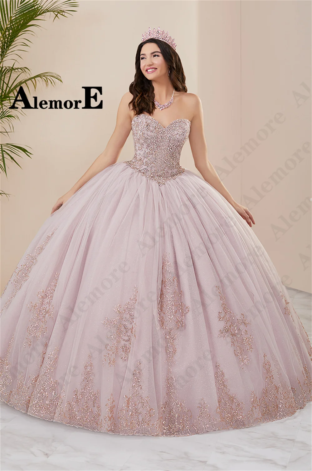 

Alemore Graceful Ball Gown Quinceanera Dresses Sweetheart Sleeveless Crystal Lace Up Tulle Customised Vestidos Robes De Soirée