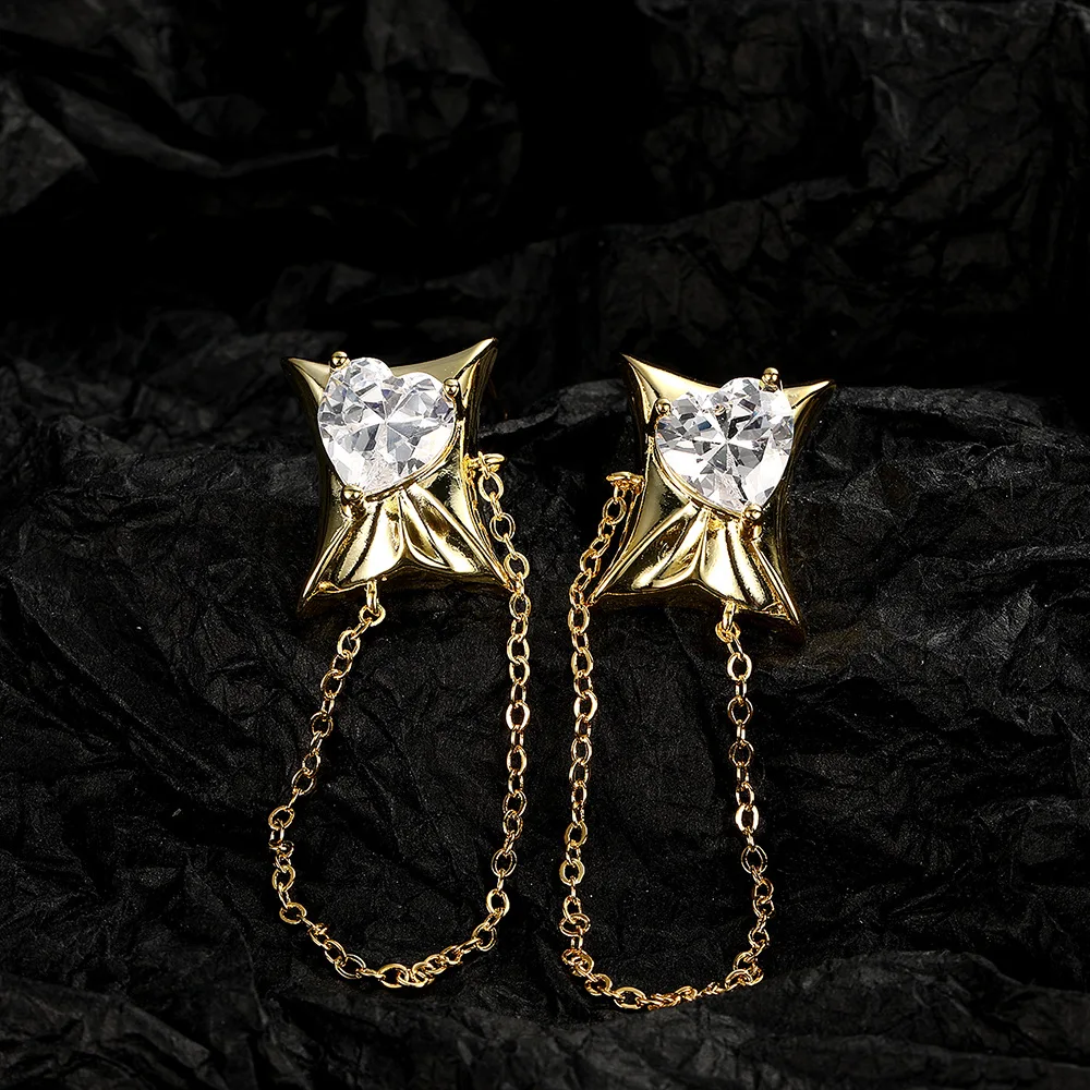 Loving Heart Zircon Ear Clip Earrings for Women Niche Design High Class Elegant Personality Chain Earrings