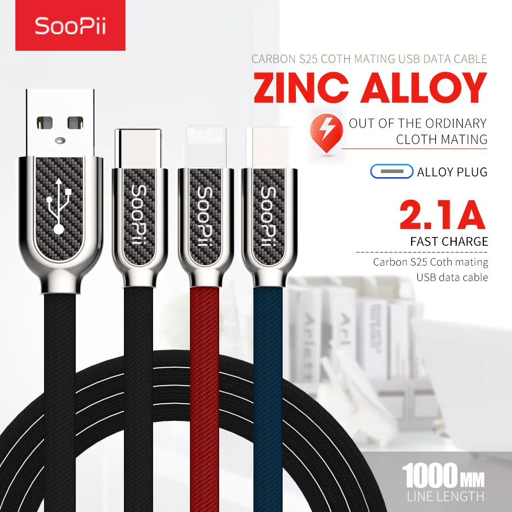

SooPii 1M USB Type-c Cable iOS lPhone USB Charger Cable 2A Fast Charging USB Cable For Samsung S10 S20 Xiaomi Mi Mobile Phone