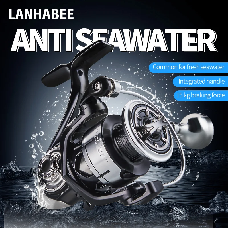 Фото Катушка для спиннинга LANHABEE Saltwater, рыболовная катушка, водонепроницаемая, с ЧПУ, металлическая, винтовая, резьба, алюминиевая, для пресной воды, шпуля 2000 5000 №2