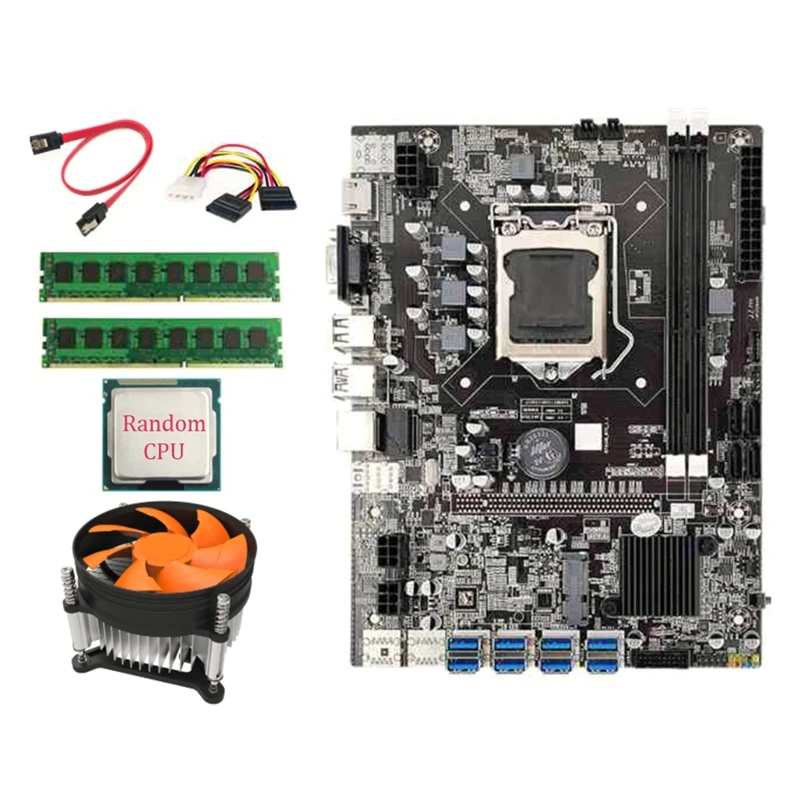 

B75 8материнская плата со слотом + SATA кабель + 2XDDR3 4 Гб 1600 МГц RAM LGA1155 8xpcie USB3.0 адаптер B75 USB BTC Майнер материнская плата