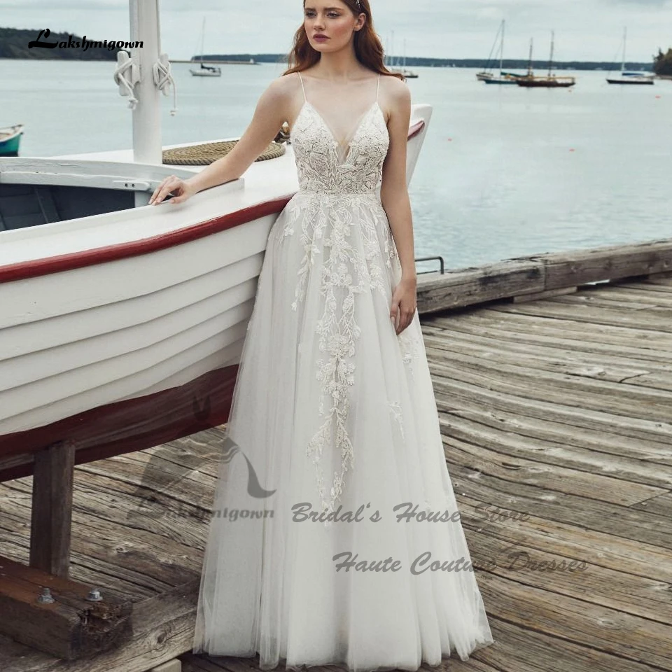 

Lakshmigown Vestido Novia Civil Bridal Boho Wedding Dress Beach Summer 2023 V Neck Lace Appliques A Line Wedding Gowns Open Back