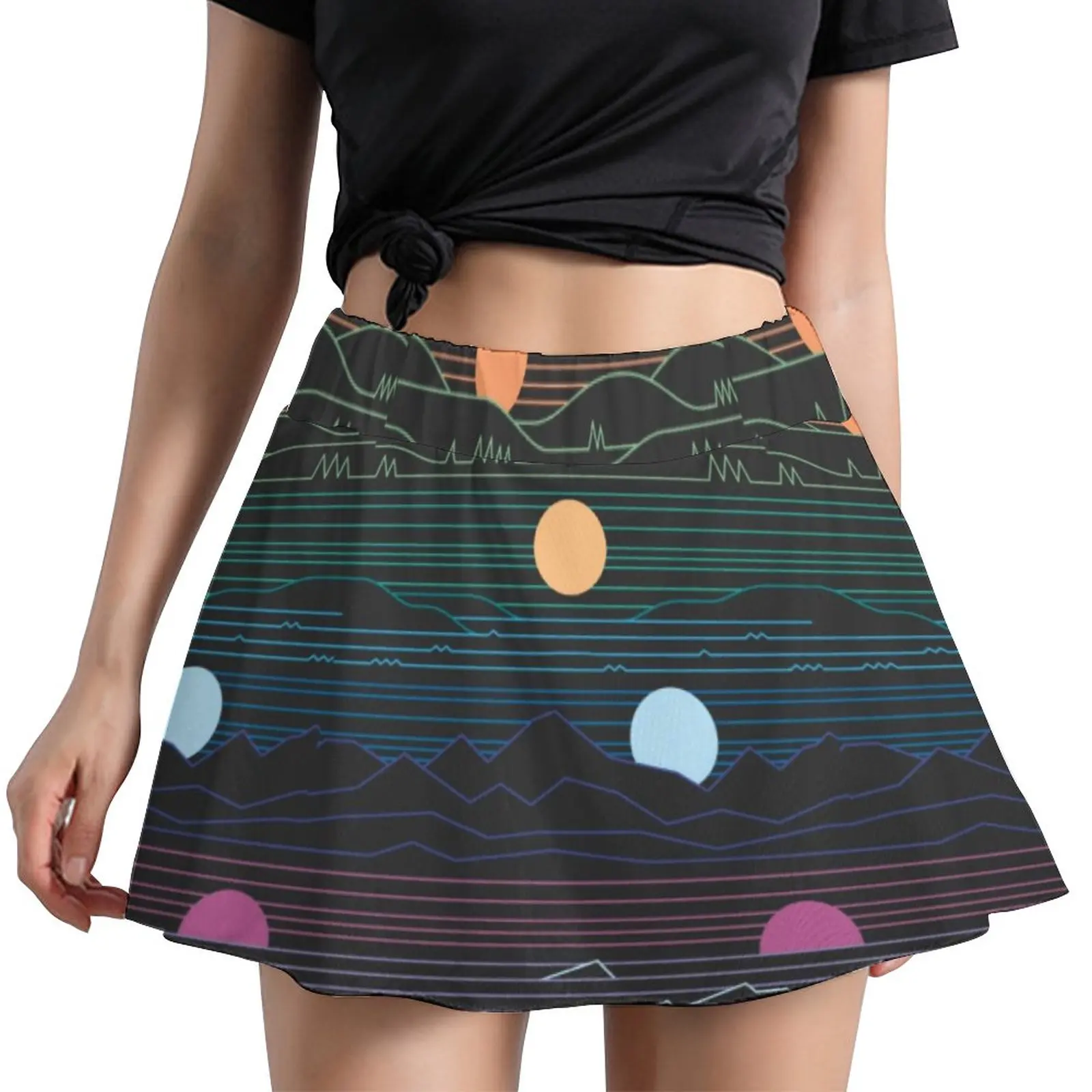 

Cartoon Sun Line Skirt Woman Many Lands Print Cute Mini Skirts Summer Street Wear High Waist Casual Big Size Casual A-line Skirt