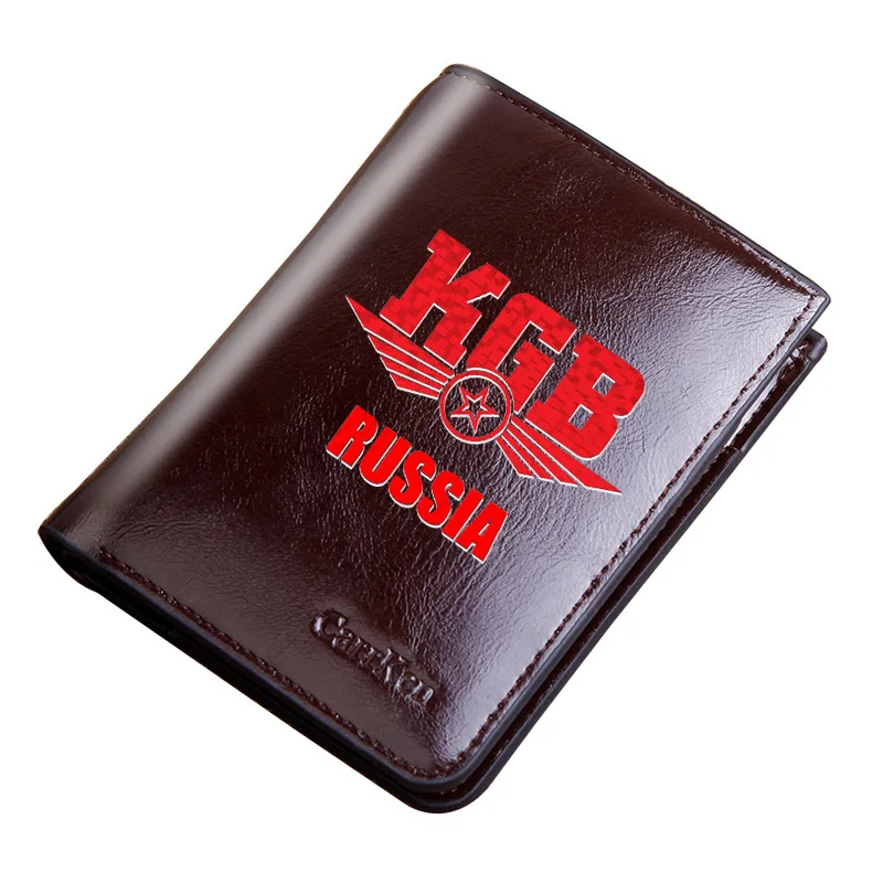 

Male Genuine Leather Wallets Retro KGB Russia Cover Men Wallet Small Mini Card Holder Hasp Pocket Short Purses