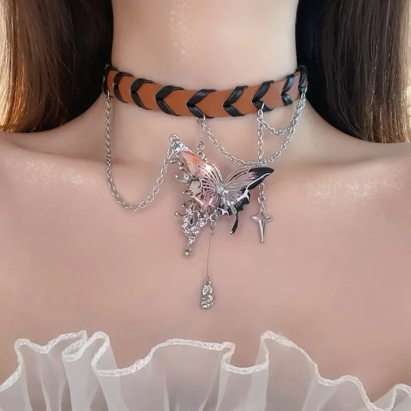 Высококачественное кожаное ожерелье с узлом-бабочкой женское колье аксессуар на