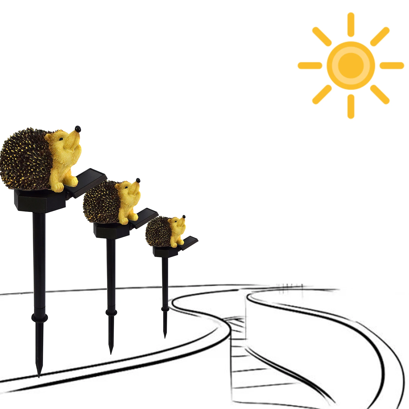 

Garden Light Ornaments Outdoor Solar Hedgehog Statue Ornament Waterproof Resin Animal Sculpture With Solar Powered Lights