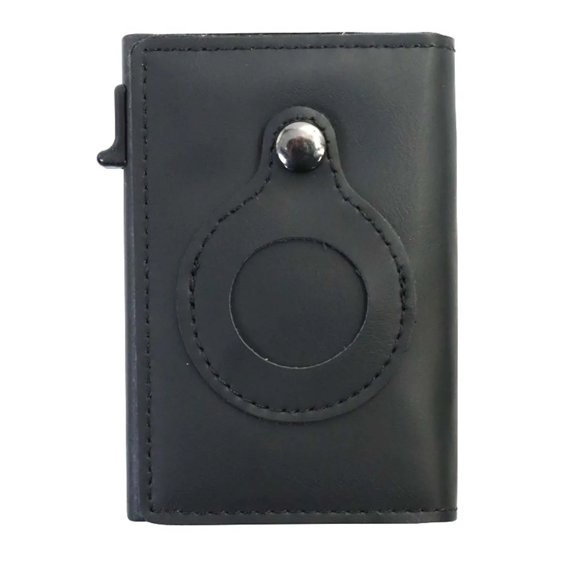 Pop-out RFID Card Holder Slim Aluminum Anti-theft Brush Leather Wallet ID Credit Card Holder Blocking Protect Travel Cardholder