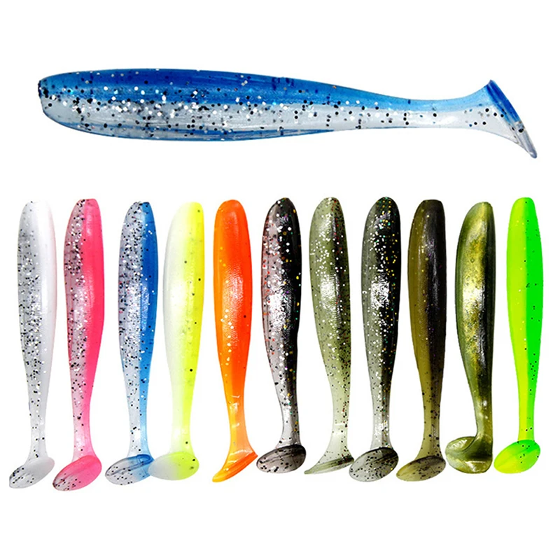 

10pcs T Tail Worm Soft Lures Easy Shiner Artificial Soft Baits Bionic Lure Odor Added Tackle for Pike Bass Wobbler Fishing Bait