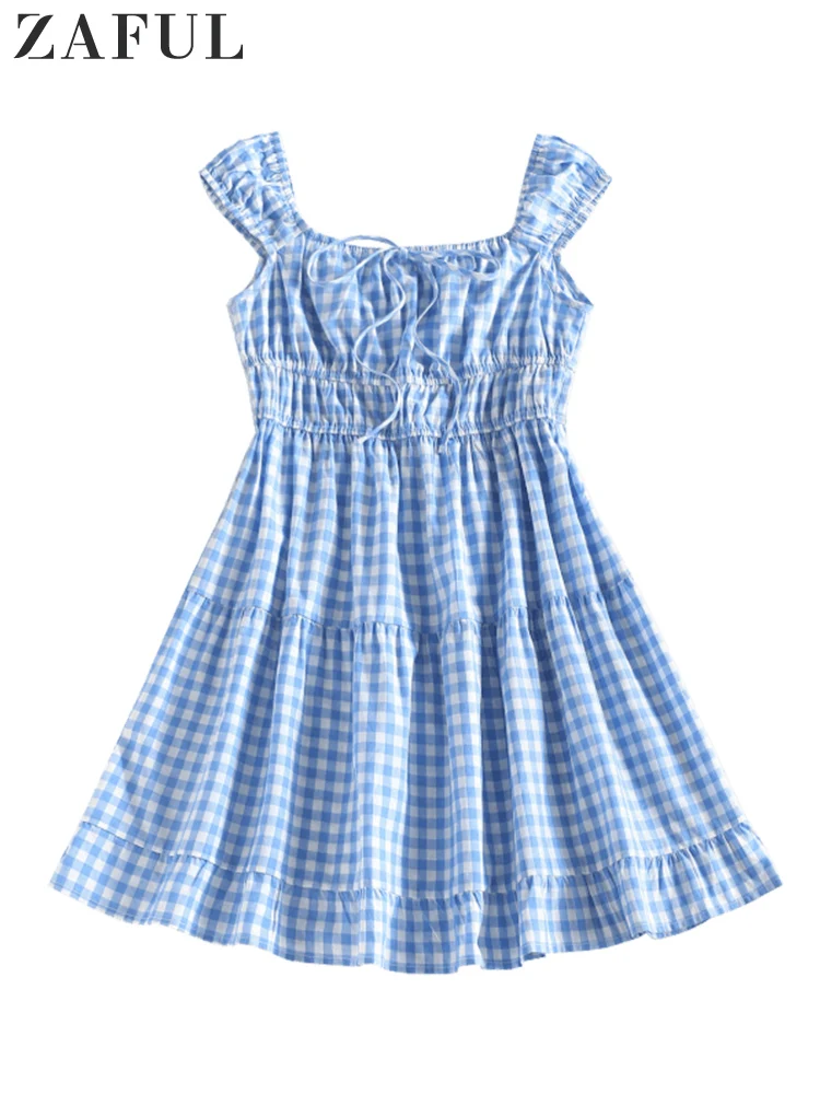 ZAFUL Sexy Dress for Women Gingham Tiered Mini Dress Women's Dresses 2022 Evening Party Elegant Woman Chic Clothing Christmas