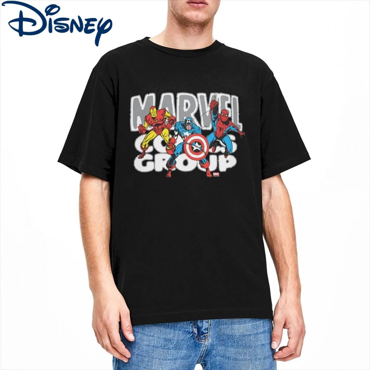 

Funny Iron Man Captain America Spider-Man T-Shirt for Men Cotton T Shirt Marvel Comics Short Sleeve Tees Clothing Disney