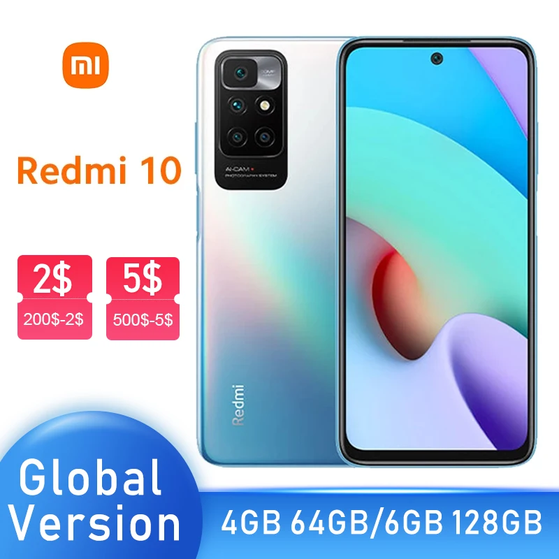 Смартфон Xiaomi Redmi 10 64 ГБ/128 ГБ новая камера 50 МП с искусственным интеллектом четыре