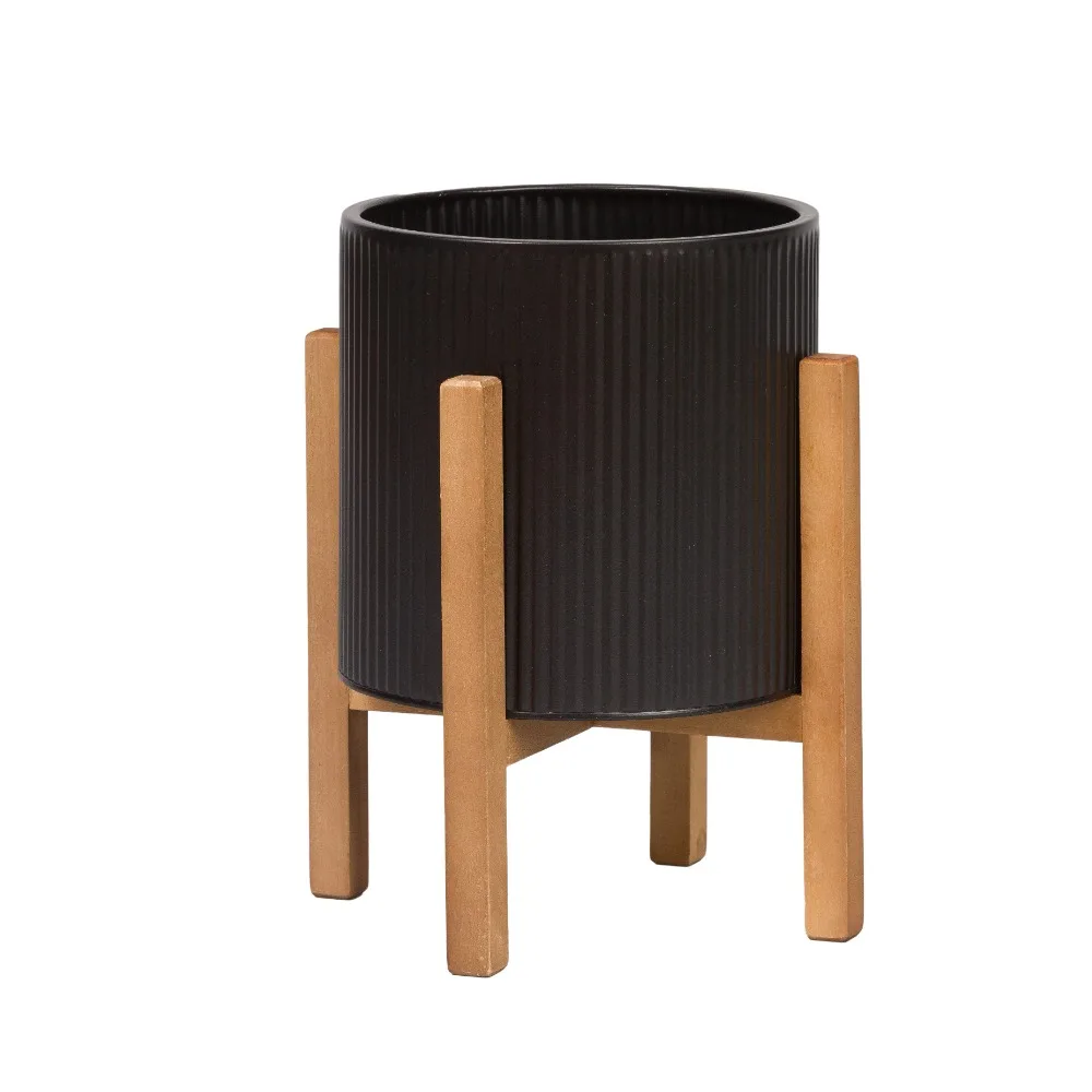 

Plastic Vases for Plants Free Shipping Modern Planter With 4-Leg Wood Base Self-watering Pot Large Pots |-f-| Planters Container