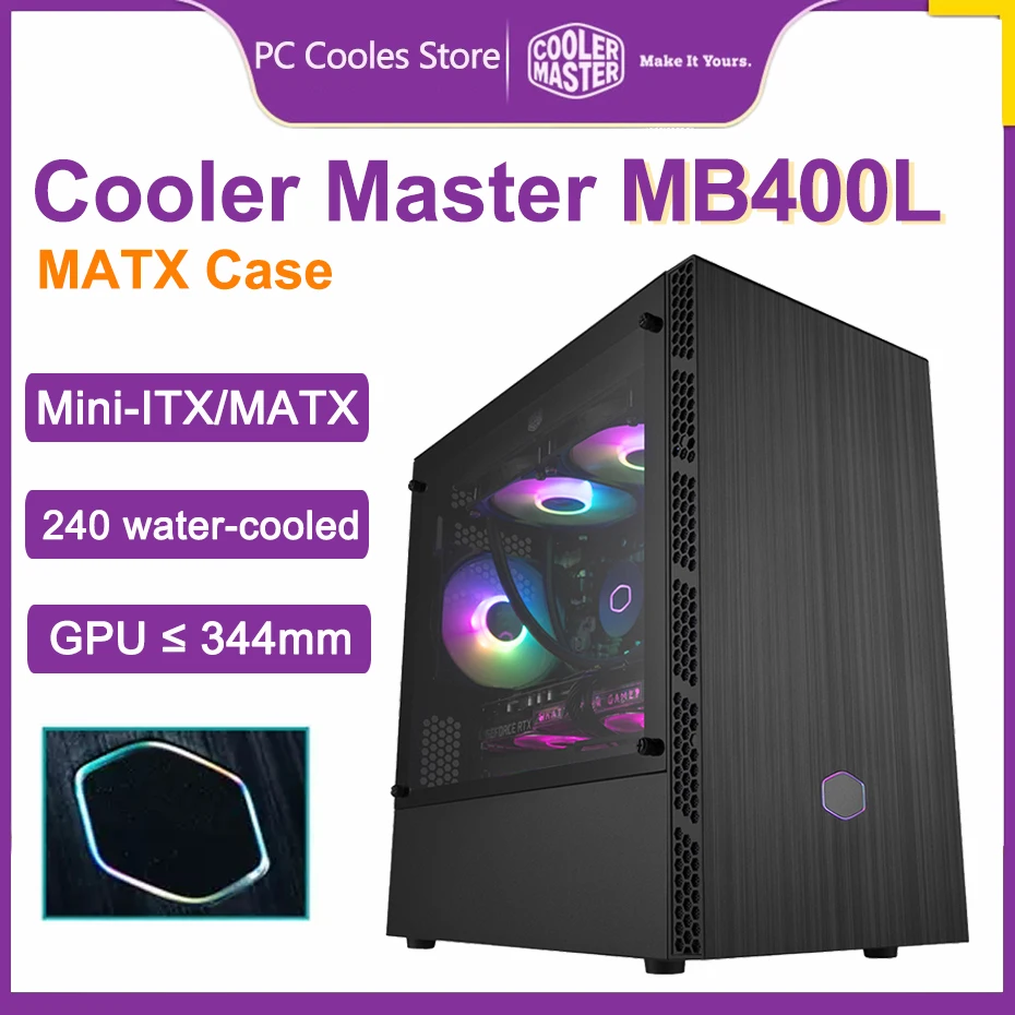 Master Mb400l Desktop Host Matx Case Side Tempering Glass Office Games Small Chassis For 240 Water-cooled