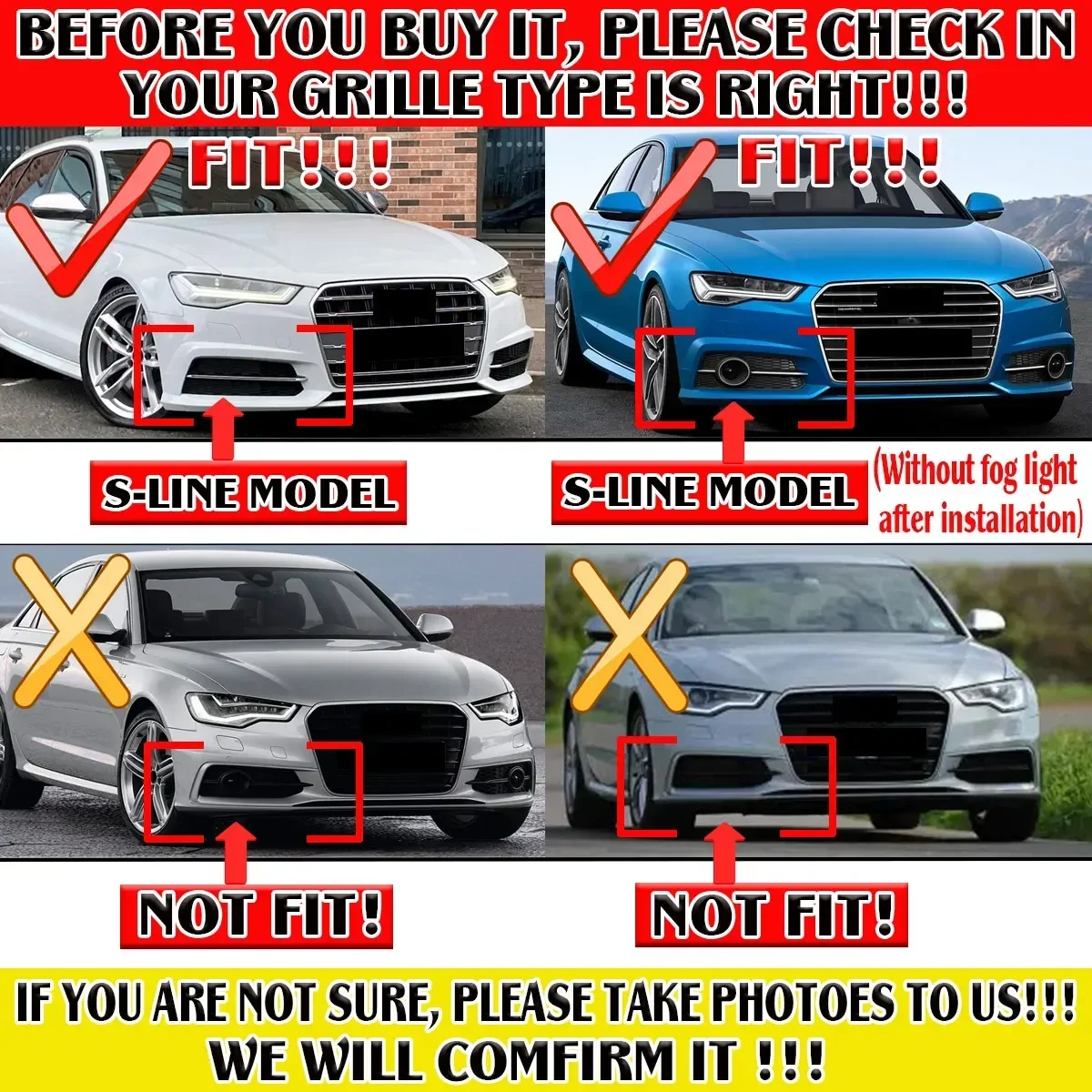 Фото Для AUDI A6 C7 S-Line 2015-2018: 1 пара решеток противотуманных фар (гексагональные, сотовые) №5