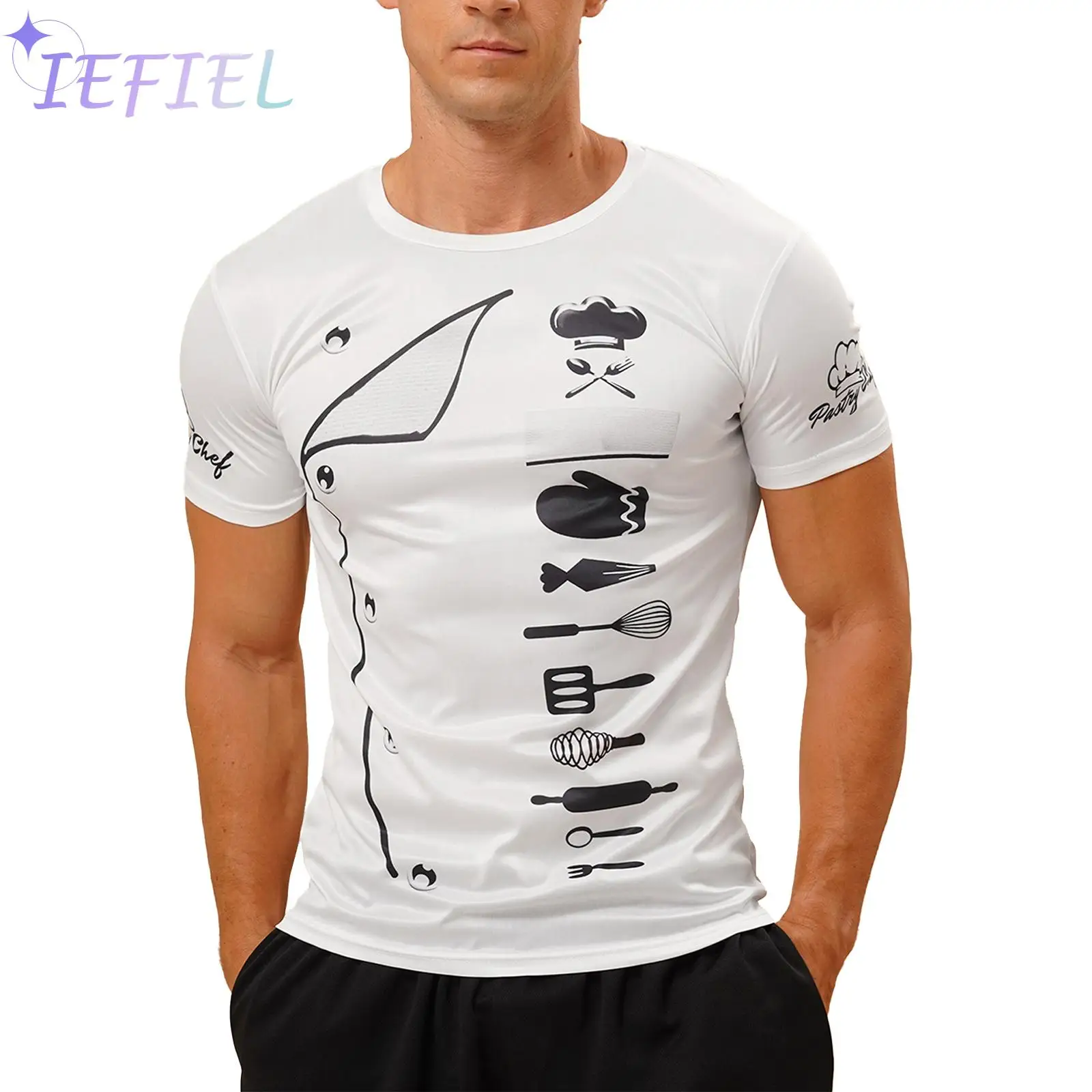 

Chef 3D-printed Men's Summer Short Sleeve T-shirt Unisex Casual Sports Print Lightweight Stretchy Tops Cooks Cosplay Costume