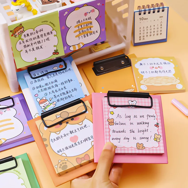 

1Pcs Cute Stationery Decoration Stickers Creative Cartoon Board Clamp Memo Pad Sticky Note Paper Message Memo Pad Gifts School