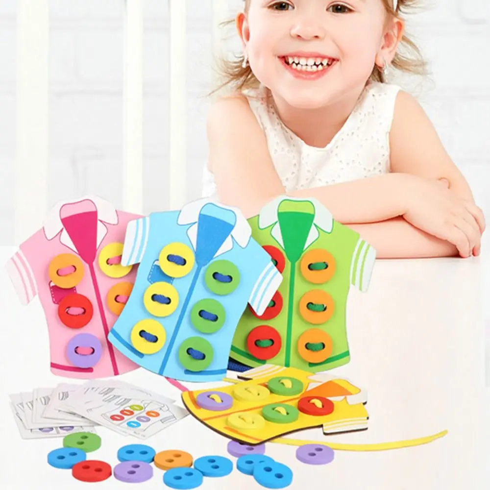 

Sew-on Buttons Threading Lacing Clothes Board Wooden Learn Basic Life Skills Sewing Board Game Clothing Threading Buttons Board