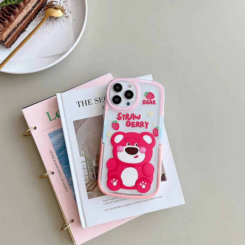 

Disney Color Stand Soft Shell Cute Strawberry Bear Phone Case for iPhone 11 12 13 pro MAX X XR XS for AirPods 1 2 3 pro cvoer