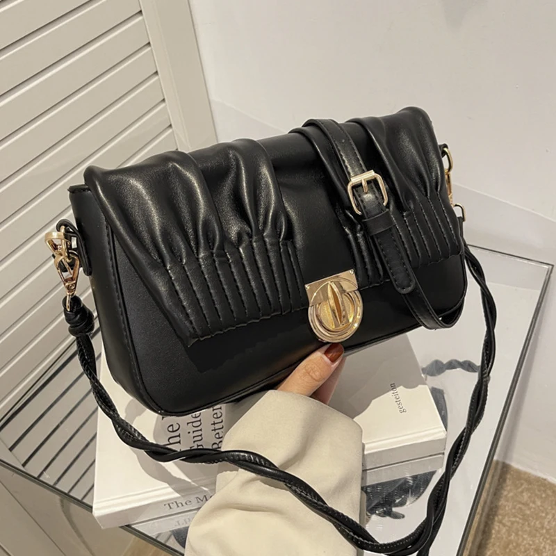 

Vintage Trend Women's Shoulder Bag Fashion Spring New Design Underarm Flap Pleated PU Leather Crossbody Luxury Bag Woman Handbag