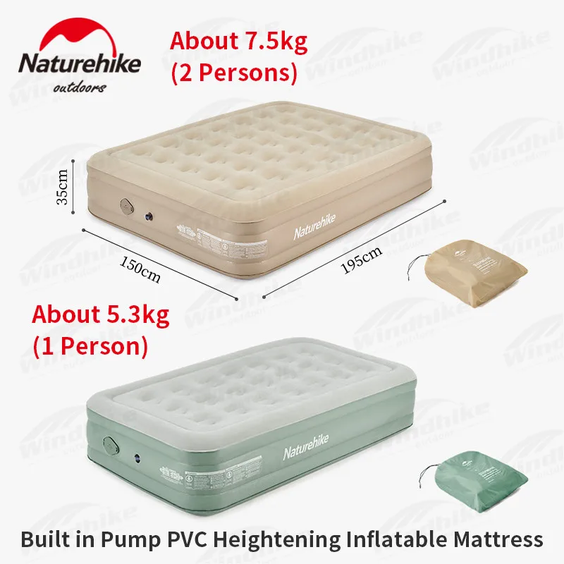 

Naturehike Quick Inflation Camping Mat 1-2 Person Heightening 35cm Pvc Inflatable Mattress With Pump Portable Sleeping Pad