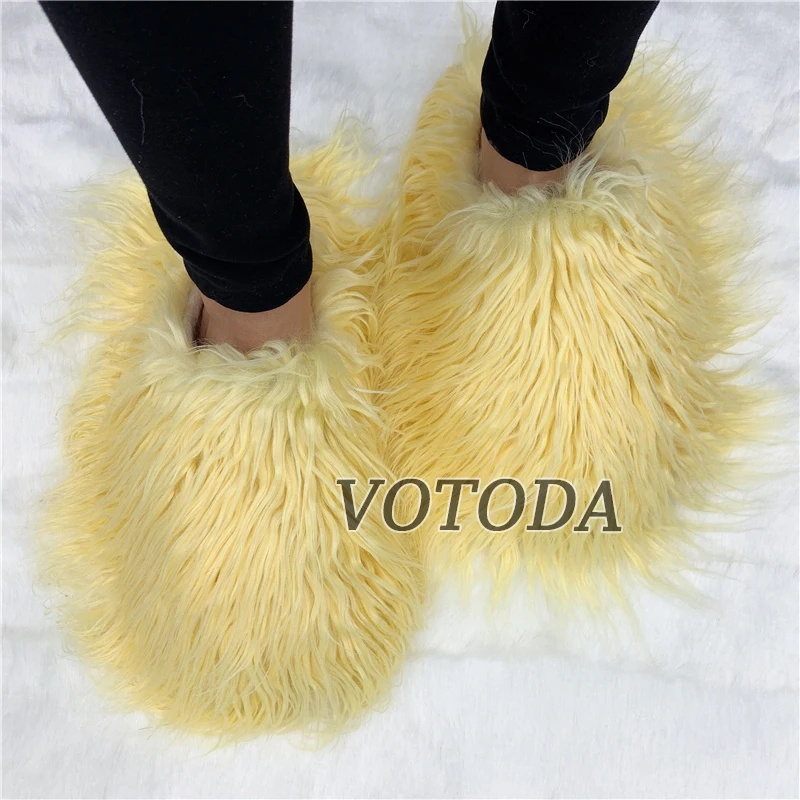 Amazing Shoes Woman Fuzzy Slides Faux Mongolian Fur Slipper Fluffy Women Luxury Long hair Furry Soft Plush Home Indoor Flip Flop images - 6