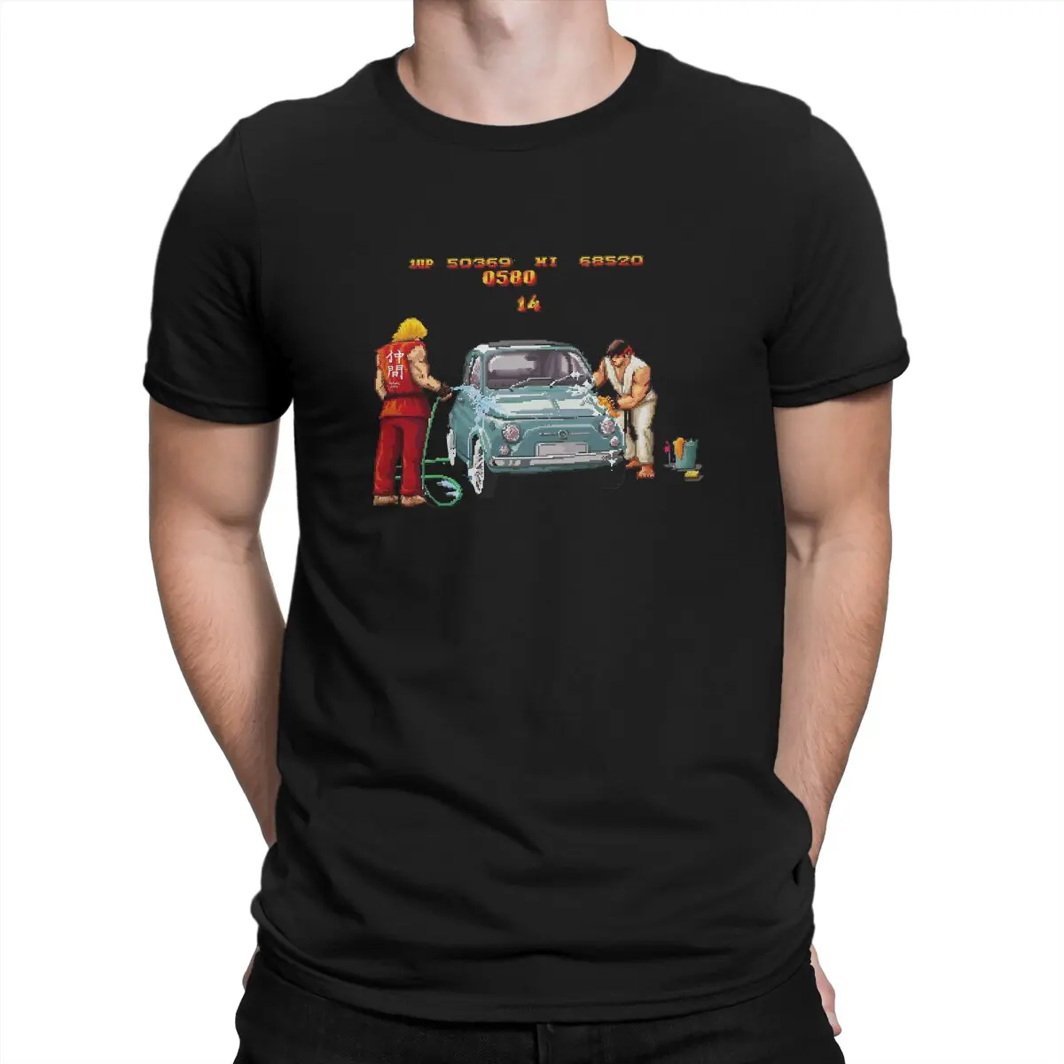 Car Wash Design Game Street Fighter Men T Shirt Fibre Graphic Crewneck TShirt Harajuku
