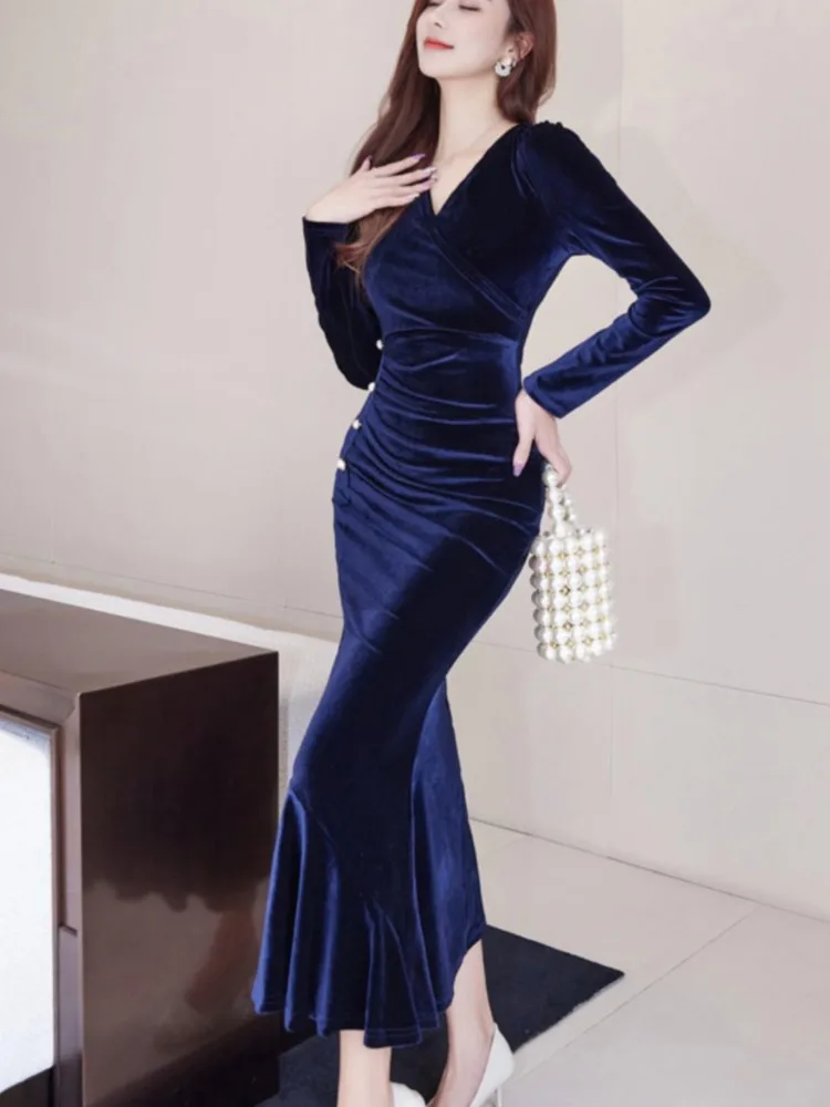 Женское бархатное платье-русалка элегантное облегающее платье винтажное