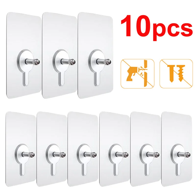 

10pcs Adhesive Wall Hooks Hanger Transparent Wall Hanger Picture Hanger Nail Hook Wall Poster Kitchen Bathroom Screw Hook Hanger