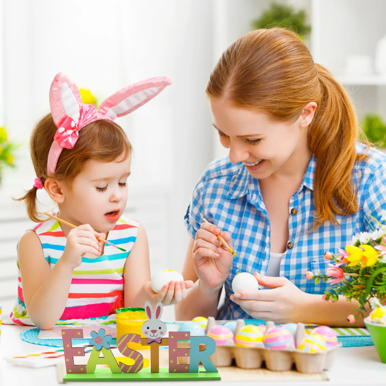 

Пасхальный декор в виде зайчика, цыпленка, деревянные пасхальные украшения с пасхальными весенними буквами, пасхальный декор для стола, вес...